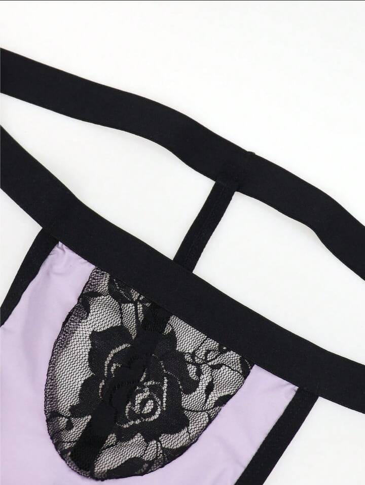 Sensual Black Lace Breathable Sexy Men Thongs